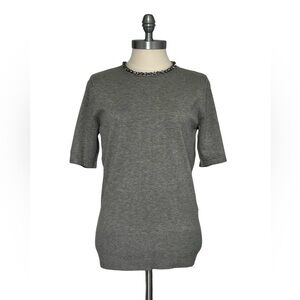 WHBM NWT Gray Short Sleeve Sweater with Embellished Collar Size Medium